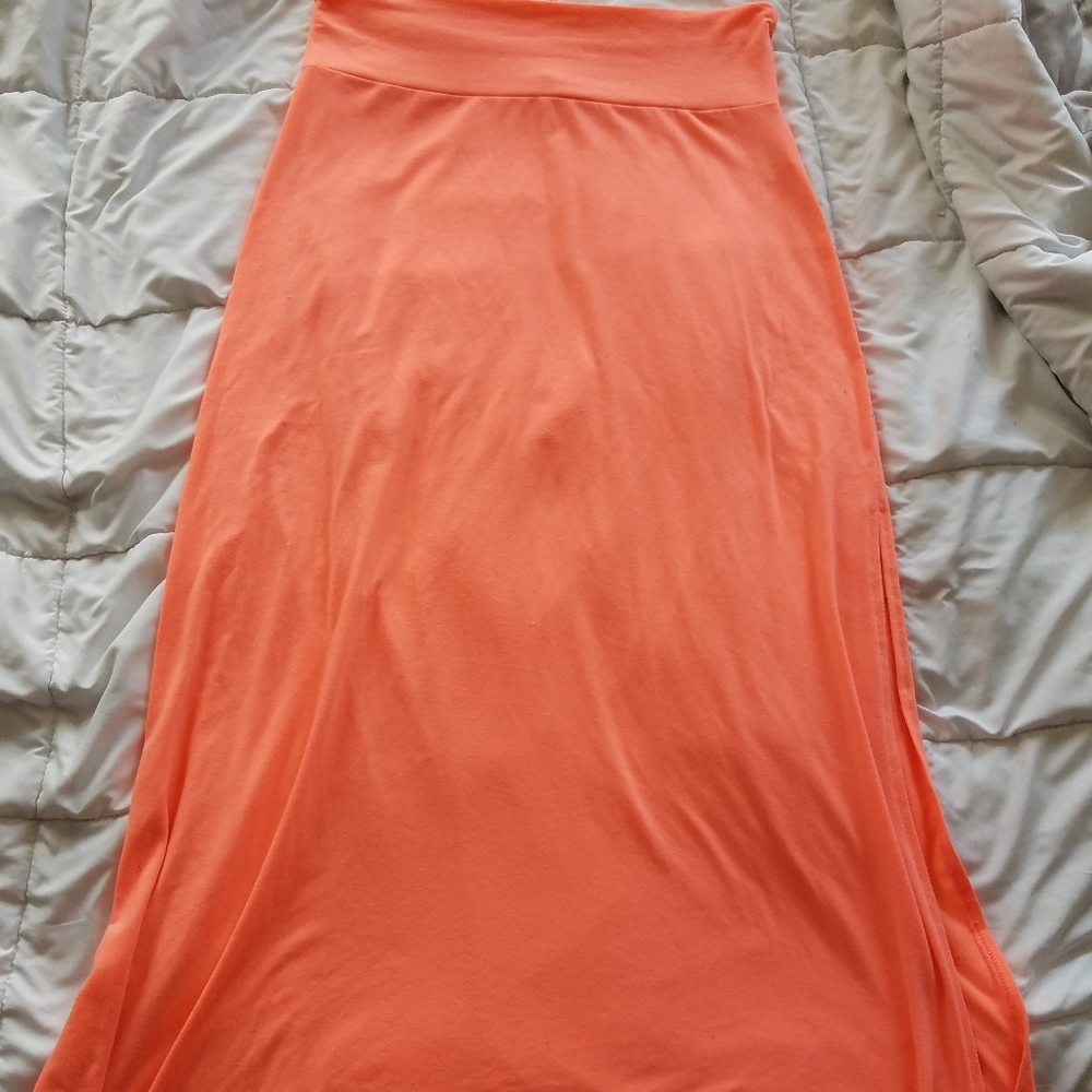 coral long maxi skirt with side slit
